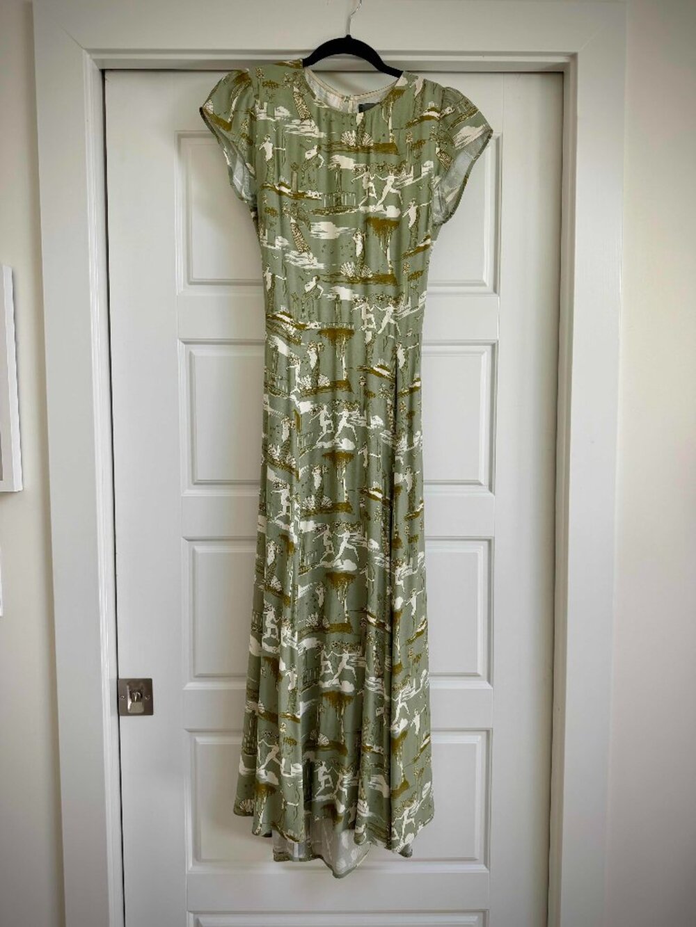Reformation Sage Green and Cream Midi Dress